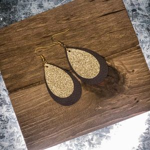 2” Tear Drop Glitter and Faux Leather Earrings